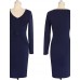 Women's Vintage Blue/Gray/Purple V Neck Midi Dress, Cotton Blends Knee-length Long Sleeve