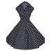 Women's White/Black/Blue 50s Vintage Polka Dots Swing Midi Dress