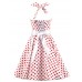 Women's White Red Mini Polka Dot Dress , Vintage Halter 50s Rockabilly Swing Dress