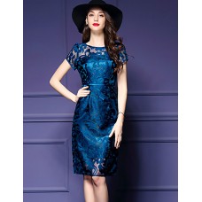 Women's Vintage Print Plus Size / Sheath Dress,Round Neck Knee-length Polyester