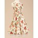 Women's Halter 50s Vintage Flower Print Rockabilly Sleeveless Dress(Not Include Petticoat)