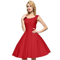 Women's Black/Red/Blue 50s Vintage Swing Midi Dress,Plus Size