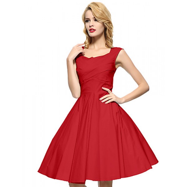 Women's Black/Red/Blue 50s Vintage Swing Midi Dress,Plus Size