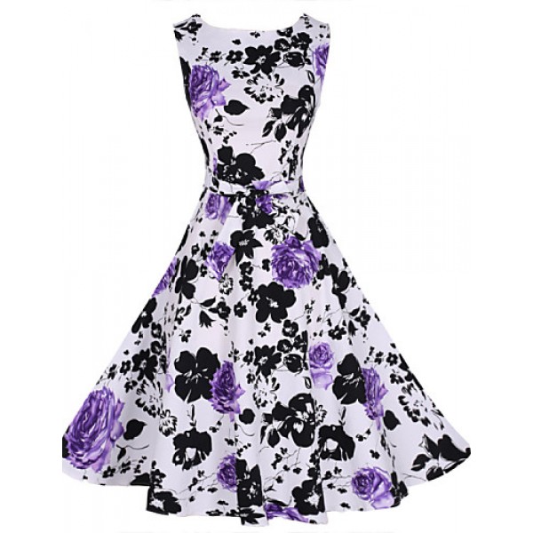 Women's Vintage Print Party Dress (Polyester)