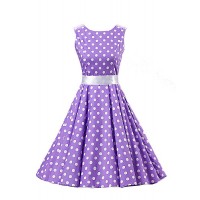 Women's Going out Vintage / Cute A Line / Skater Dress,Polka Dot Round Neck Knee-length Sleeveless Purple Cotton Spring Mid Rise