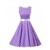 Women's Going out Vintage / Cute A Line / Skater Dress,Polka Dot Round Neck Knee-length Sleeveless Purple Cotton Spring Mid Rise