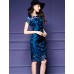 Women's Vintage Print Plus Size / Sheath Dress,Round Neck Knee-length Polyester