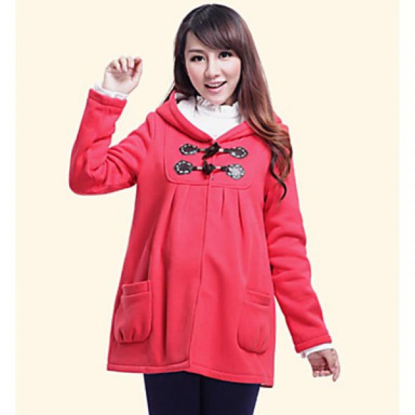 Maternity's Cotton Winter Fashionable Cartoon Pattern Double Pockets Pleat Thicken Coat