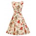 Women's Cream Floral Dress , Vintage Sleeveless 50s Rockabilly Swing Short Cocktail Dress