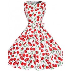 Women's 50s Vintage Cherry Rockabilly Hepburn Pinup Cos Party Swing Dress 570