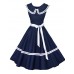 Women's 50s Vintage Nautical Sailor Rockabilly Hepburn Pinup Business Swing Dress 526