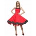 Women's Red/Black Vintage Polka Dots Midi Swing Dress, Full Circle Halter