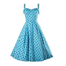 Women's Party/Cocktail Simple / Boho Skater Dress,Polka Dot Strap Above Knee Sleeveless Blue Rayon Summer