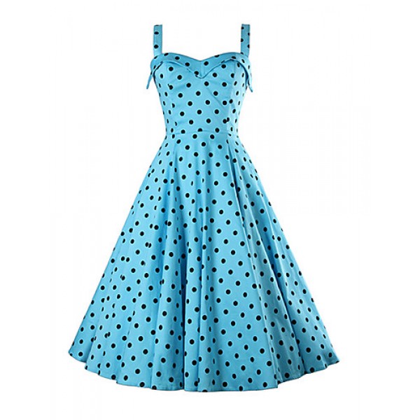 Women's Party/Cocktail Simple / Boho Skater Dress,Polka Dot Strap Above Knee Sleeveless Blue Rayon Summer