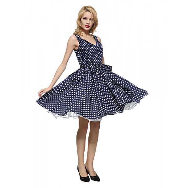 Women's 50s Vintage Polka Dots Rockabilly Hepburn Pinup Business Swing Dress ,Plus Size