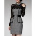 Women's Patchwork Red / Gray Lace Hin Thin Slim Temperament Dress , Work / Plus Sizes Shirt Collar Long Sleeve