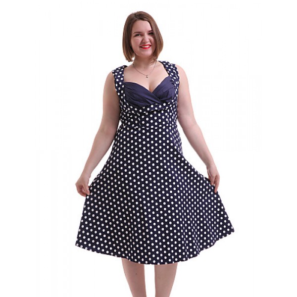 Women's Going out / Casual/Daily / Plus Size Vintage A Line Dress,Polka Dot Sweetheart Knee-length Sleeveless Blue / Red Cotton / Spandex