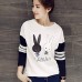 Women's Cute Character White / Black Hoodies , Casual / Plus Sizes Round Neck Long Sleeve