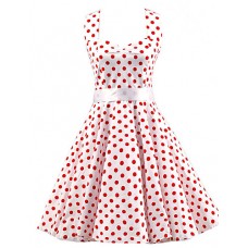 Women's White Red Mini Polka Dot Dress , Vintage Halter 50s Rockabilly Swing Dress