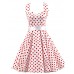 Women's White Red Mini Polka Dot Dress , Vintage Halter 50s Rockabilly Swing Dress