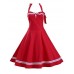 Women's Casual/Daily Sexy Dress,Solid Halter Knee-length Blue / Red / Black Cotton Summer