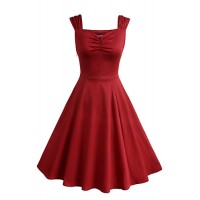 Women's Party/Cocktail Vintage A Line / Skater Dress,Solid Sweetheart Knee-length Sleeveless Red / Black Cotton / Polyester Summer