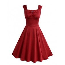 Women's Party/Cocktail Vintage A Line / Skater Dress,Solid Sweetheart Knee-length Sleeveless Red / Black Cotton / Polyester Summer