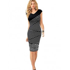 Women's Plus Size Vintage V-Neck Patchwork Casual Striped Print Sleeveless Dresses