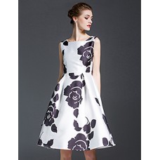 Women's Vintage Floral A Line Dress,Round Neck Knee-length Polyester