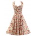 Women's White Floral Dress , Vintage Halter 50s Rockabilly Swing Dress