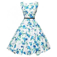 Women's Sexy / Vintage Floral A Line / Skater Dress,Round Neck Knee-length Polyester