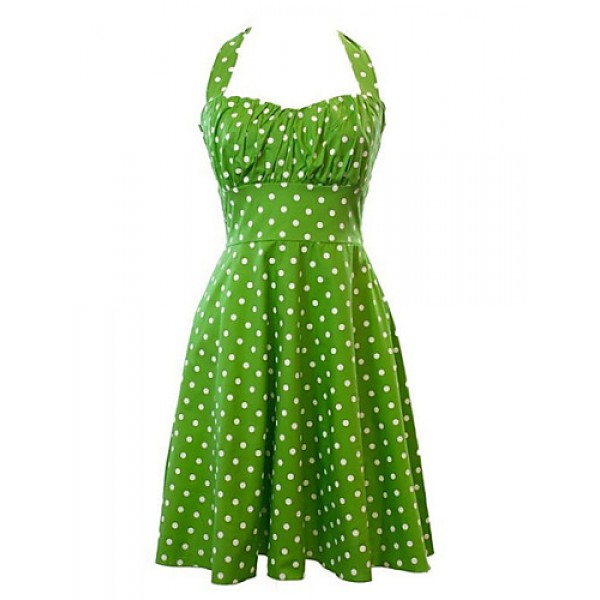 Women's Retro 50s Slim Polka Dot Sleeveless Swing Party Dress