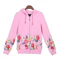 Women's Print Pink / White Sweats & Hoodies , Casual Hoodie Long Sleeve