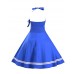 Women's Casual/Daily Sexy Dress,Solid Halter Knee-length Blue / Red / Black Cotton Summer