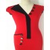 Women's Vintage V Neck Button Dress , Cotton Blends Red Bodycon/Casual/Party/Work