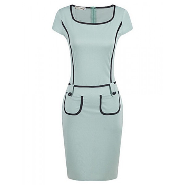 Women's Work / Casual / Day Patchwork Sheath Dress , Round Neck Knee-length Polyester