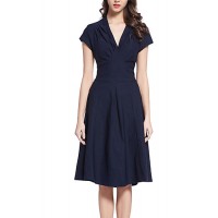 Women's Going out Vintage / Simple / Street chic Swing Dress,Solid Deep V Knee-length Short Sleeve