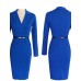 Women's Work Bodycon Dress,Solid V Neck Knee-length Long Sleeve Blue / Black Cotton / Polyester / Spandex Spring