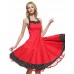 Women's Red/Black Vintage Polka Dots Midi Swing Dress, Full Circle Halter