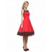 Women's Red/Black Vintage Polka Dots Midi Swing Dress, Full Circle Halter