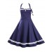 Women's Casual/Daily Sexy Dress,Solid Halter Knee-length Blue / Red / Black Cotton Summer