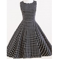 Women's Vintage Cotton Plaid Beam Waist Sleeveless Swing Dress