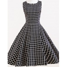 Women's Vintage Cotton Plaid Beam Waist Sleeveless Swing Dress