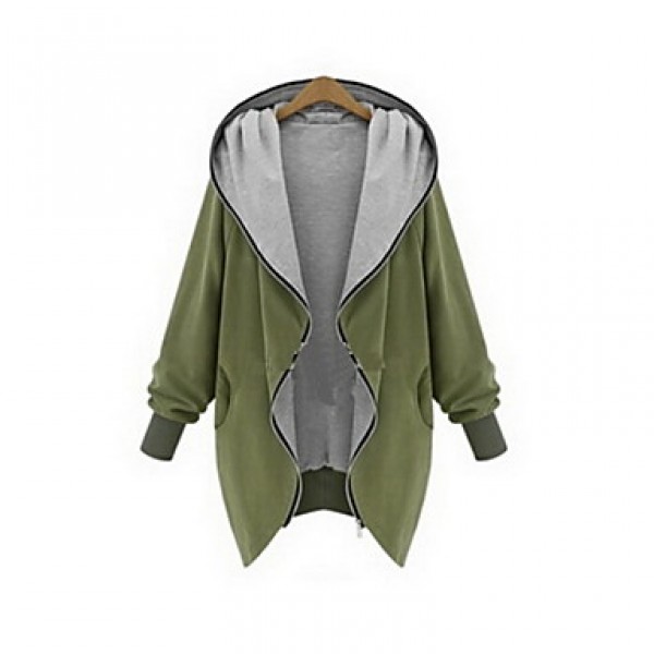 Women's Solid Color Black / Green Plus Size Coats & Jackets , Casual Hoodie Long Sleeve