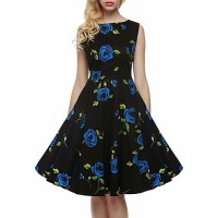 Women's Vintage / Simple / Street chic Floral Swing Dress,Round Neck Knee-length Cotton / Polyester