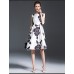 Women's Vintage Floral A Line Dress,Round Neck Knee-length Polyester