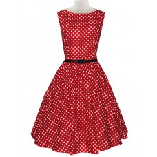 Women's Vintage Slim Polka Dot Printing Sleeveless Dress(With Belt)