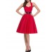 Women's Going out Vintage A Line Dress,Polka Dot Halter Knee-length Sleeveless Red Polyester Summer