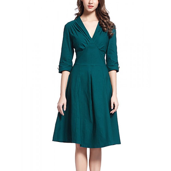 Women's Going out Vintage / Simple / Street chic Swing Dress,Solid Deep V Knee-length Short SpandexAll