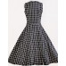 Women's Vintage Cotton Plaid Beam Waist Sleeveless Swing Dress